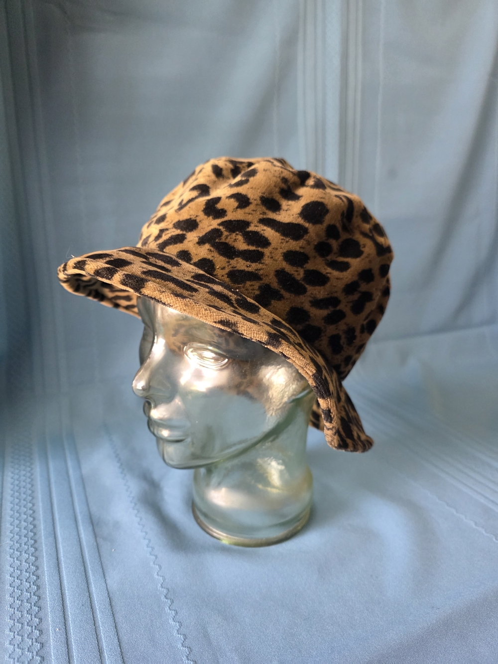 Vintage 90s Leopard Print Velvet Bucket Hat Elastic Fit No Tags Y2K Mob Wife